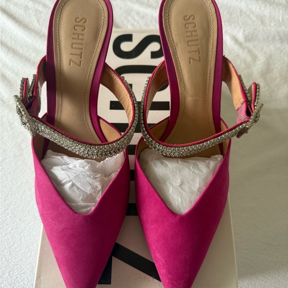Schutz pink Suede and Crystal heels